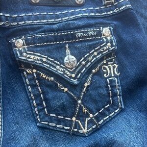 Miss Me Blue Boot Cut Jeans with Decorative Stitching